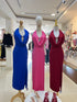 Stylist Backless Halter Neck Cowl Neckline Long Side Slit Dress